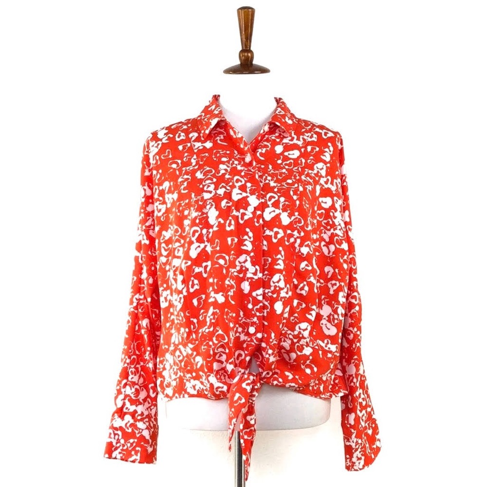 NINE WEST Orange White Tie Front Top
